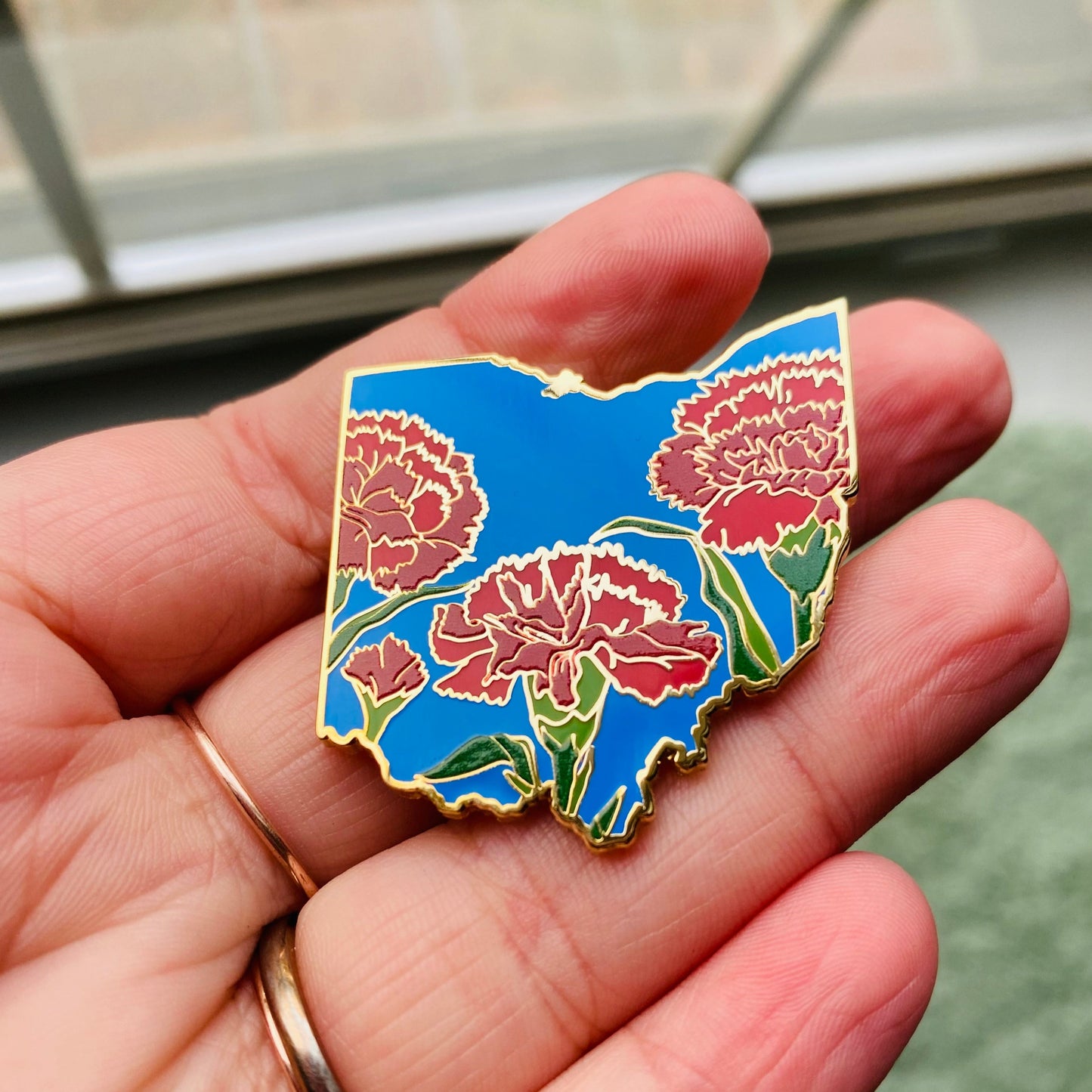 Ohio Scarlet Carnation Enamel Pin - State Flower Series Lapel Pin