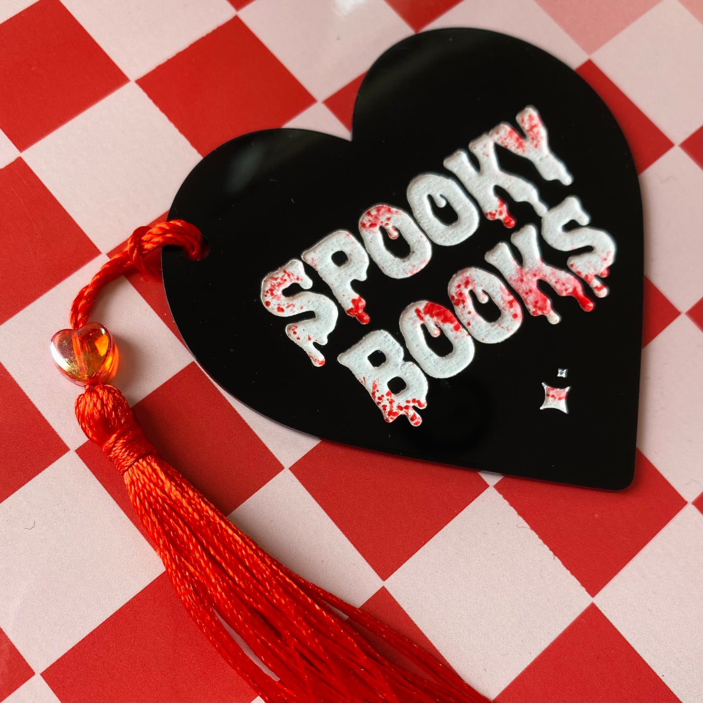 Spooky Books Heart-Shaped Tassel Bookmark