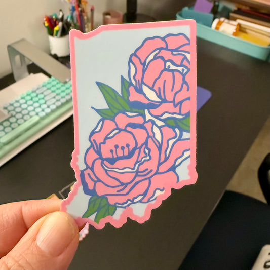Indiana State Peony 🩵🩷 - 3" Vinyl Sticker