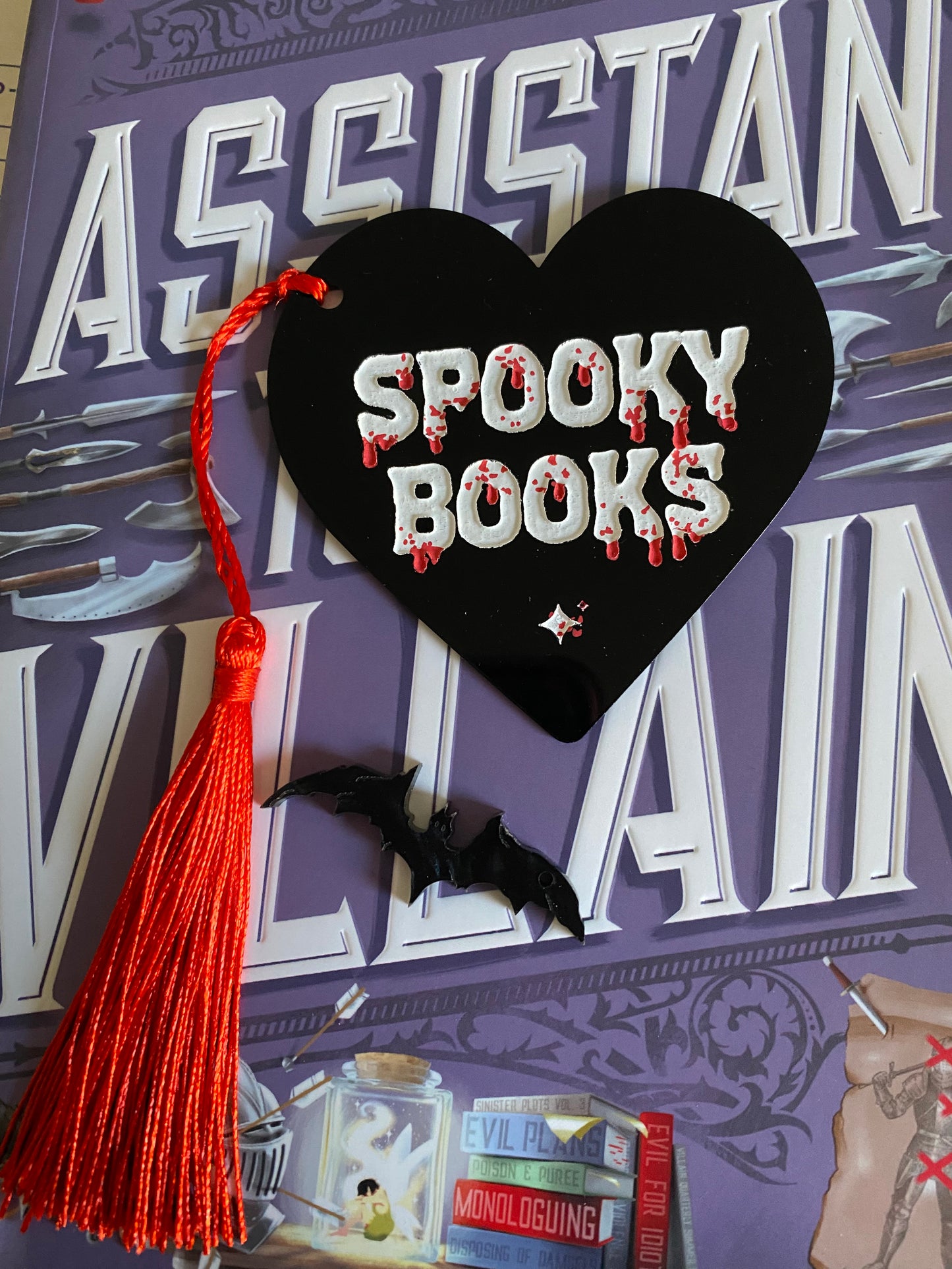 Spooky Books Heart-Shaped Tassel Bookmark