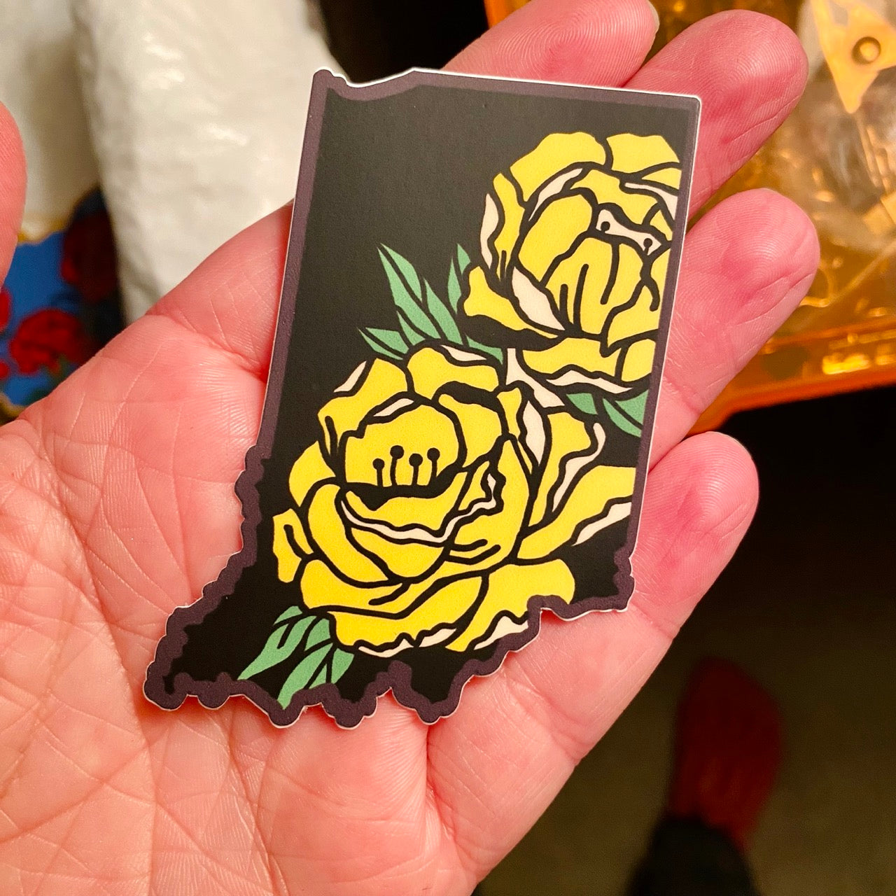 Indiana Peony - Black and Yellow - 3" Vinyl Sticker