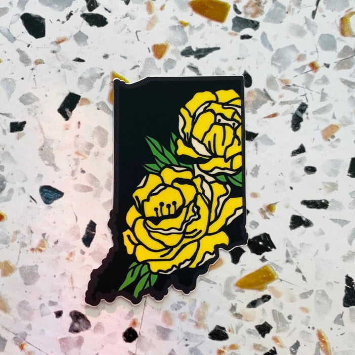 Indiana Peony - Black and Yellow - 3" Vinyl Sticker