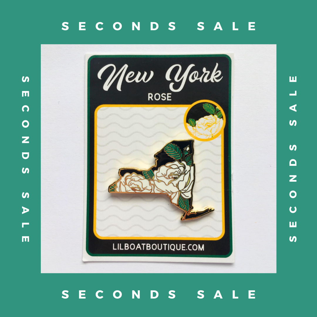 SECONDS SALE PIN - New York Rose State Flower Hard Enamel Pin