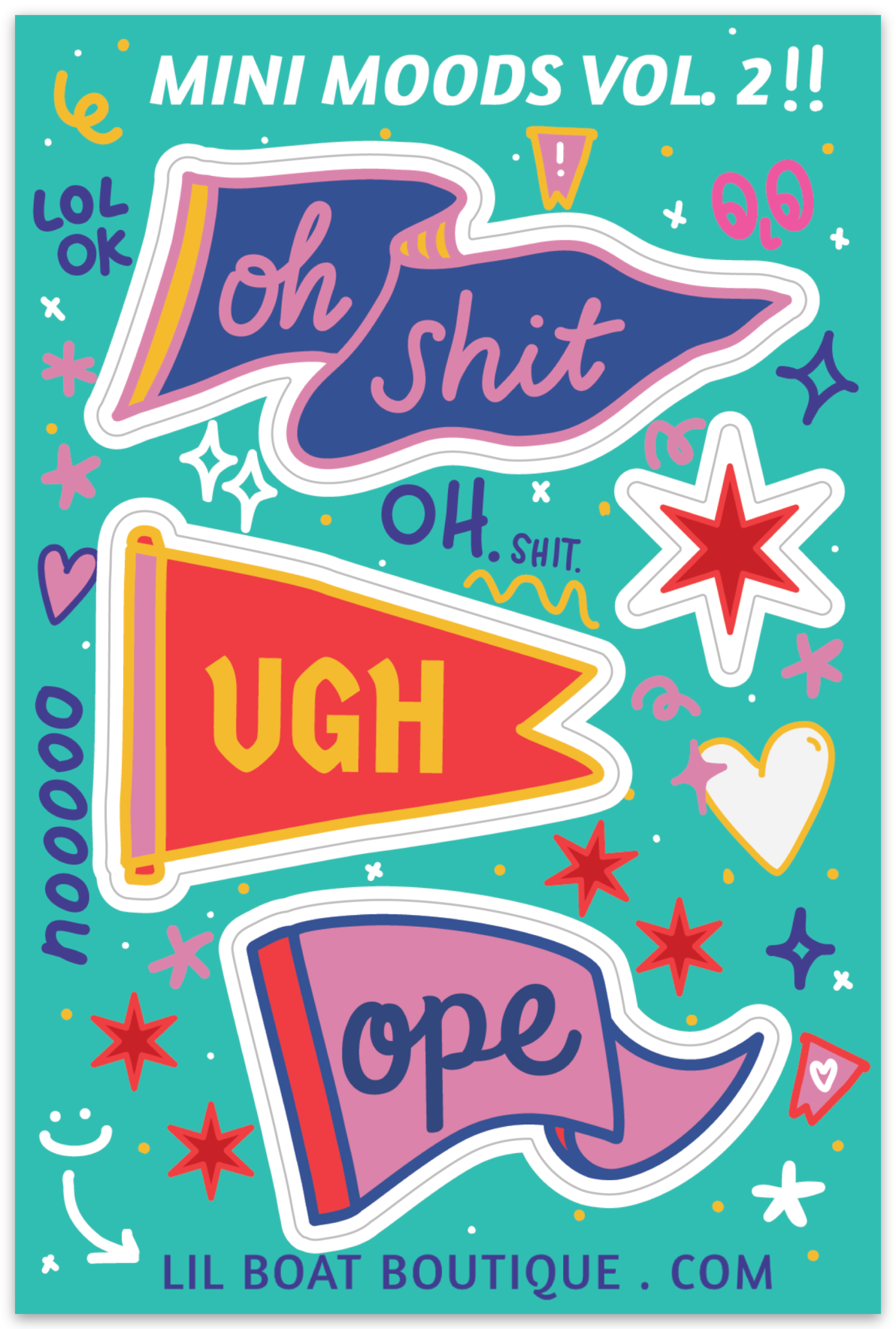 Mini Moods Vinyl Sticker Sheet 4x6" - Oh Shit, Ugh, Ope