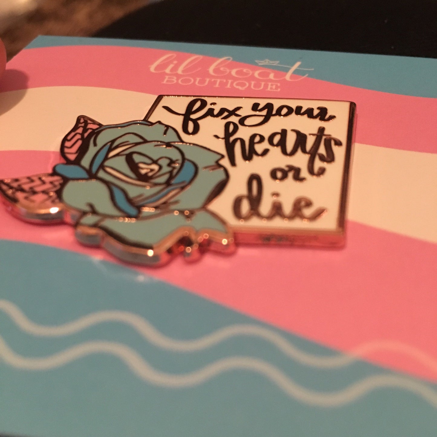 Fix Your Hearts Or Die - Blue Rose Enamel Pin - Charity Pin