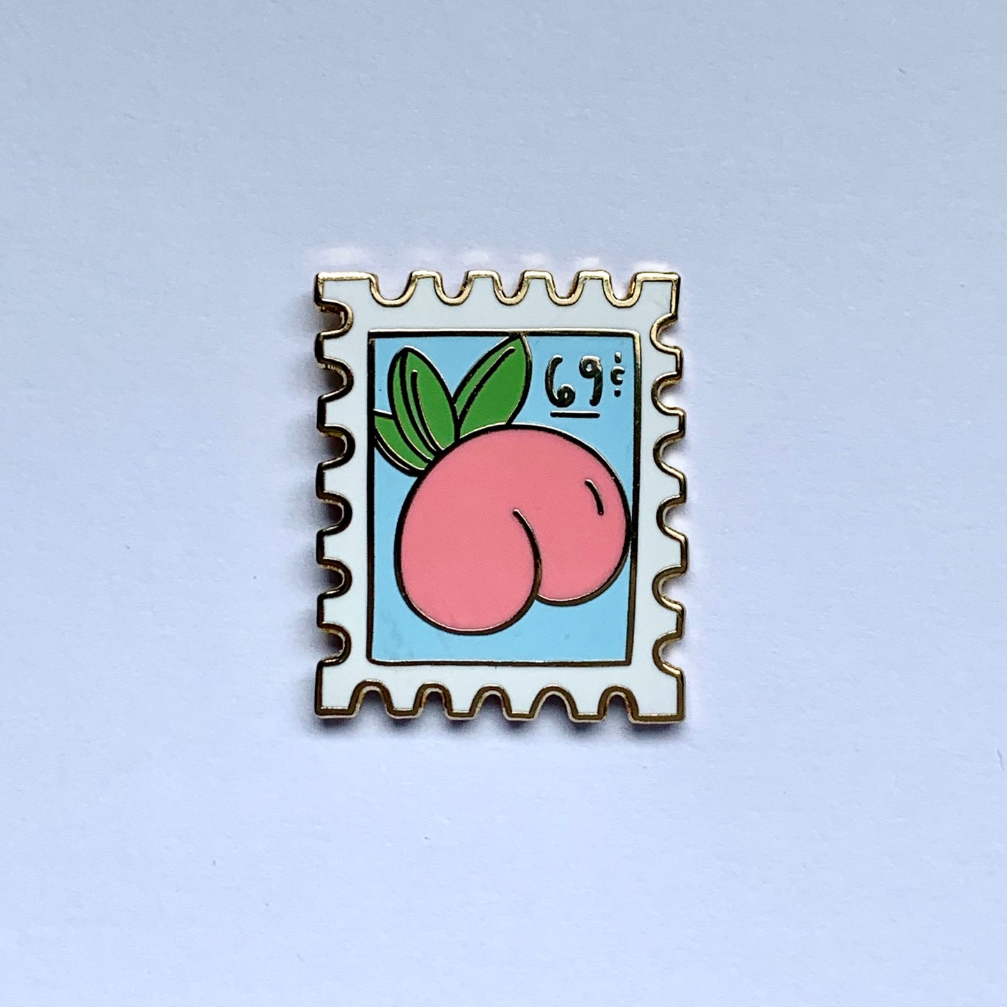 Peach 69c Postage Stamp Enamel Pin - Save the USPS