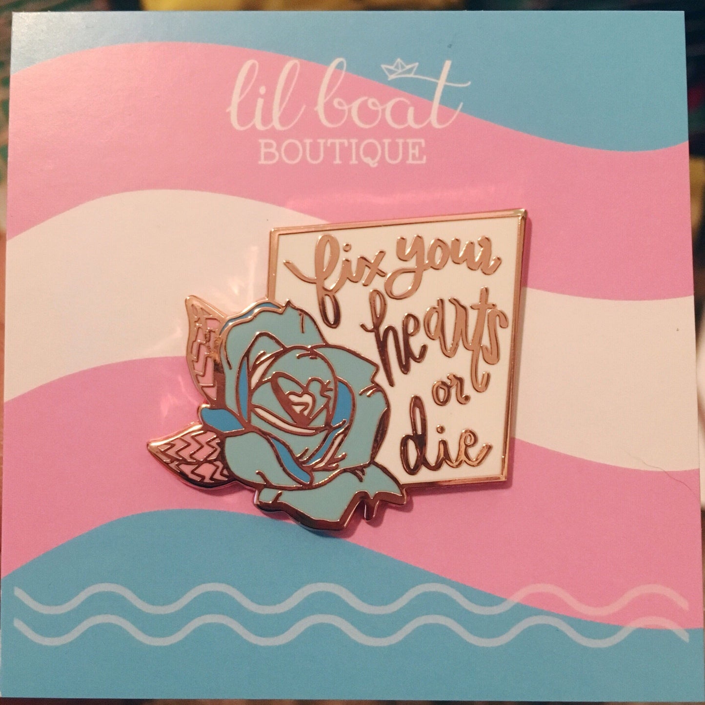 Fix Your Hearts Or Die - Blue Rose Enamel Pin - Charity Pin