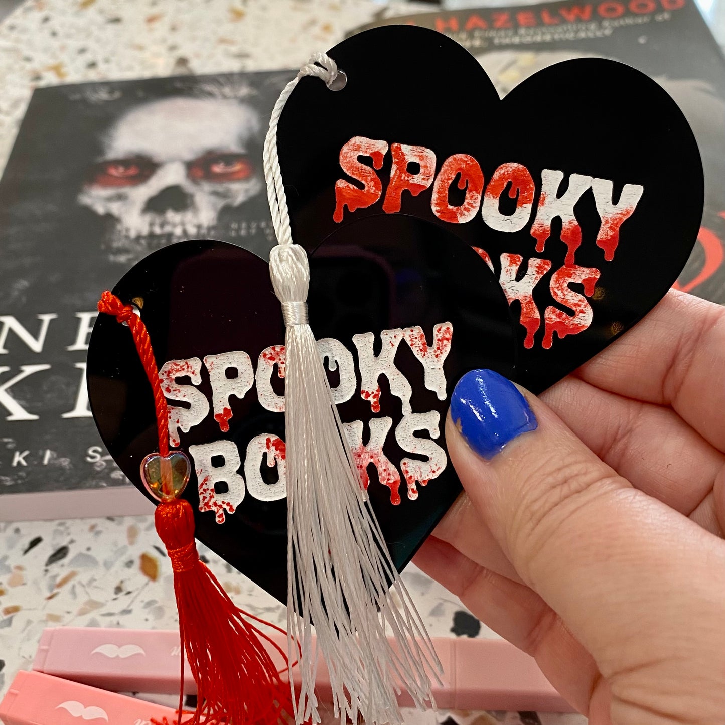 Spooky Books Heart-Shaped Tassel Bookmark