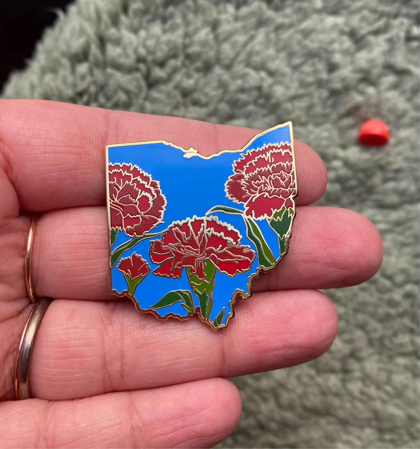 Ohio Scarlet Carnation Enamel Pin - State Flower Series Lapel Pin