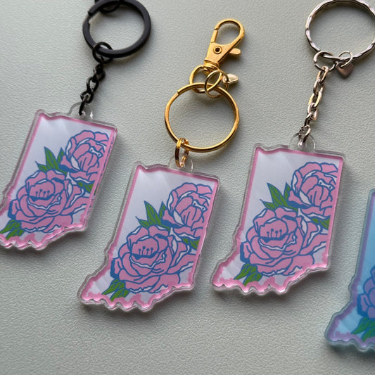 Indiana State Peony Acrylic Keychain