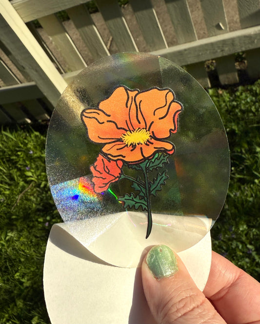 Orange Poppy Rainbow Maker - Window Decal Sun Catcher