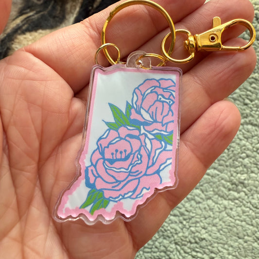 Indiana State Peony Acrylic Keychain