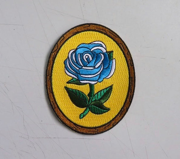 Antique Flower in Frame - One Day - Embroidered Patch - Blue Rose