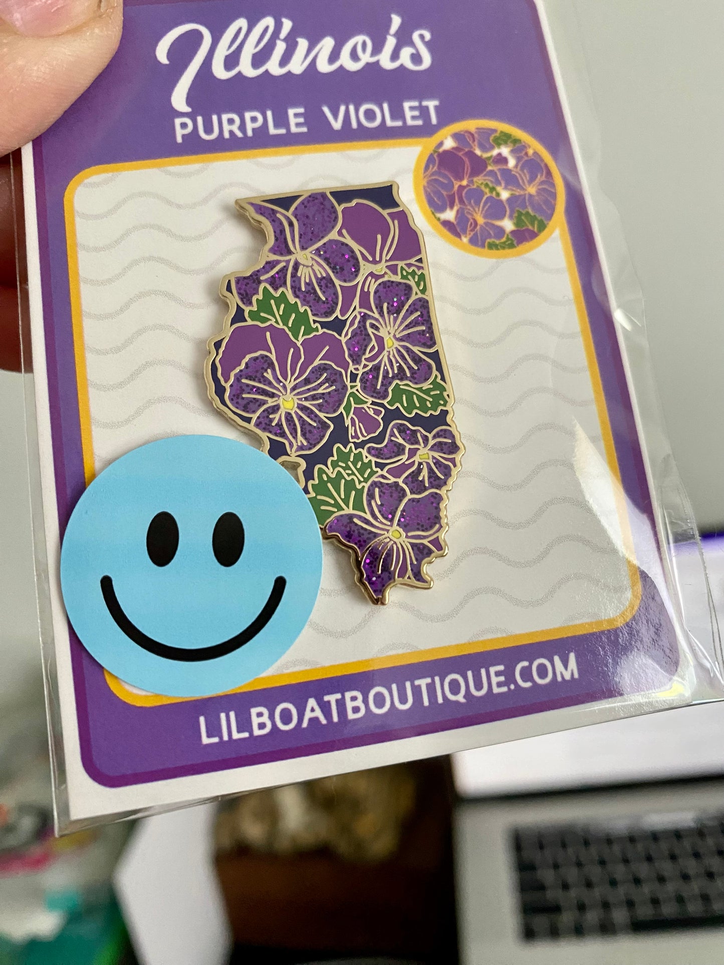 Illinois Violet - GLITTER Limited Edition - State Flower Hard Enamel Pin