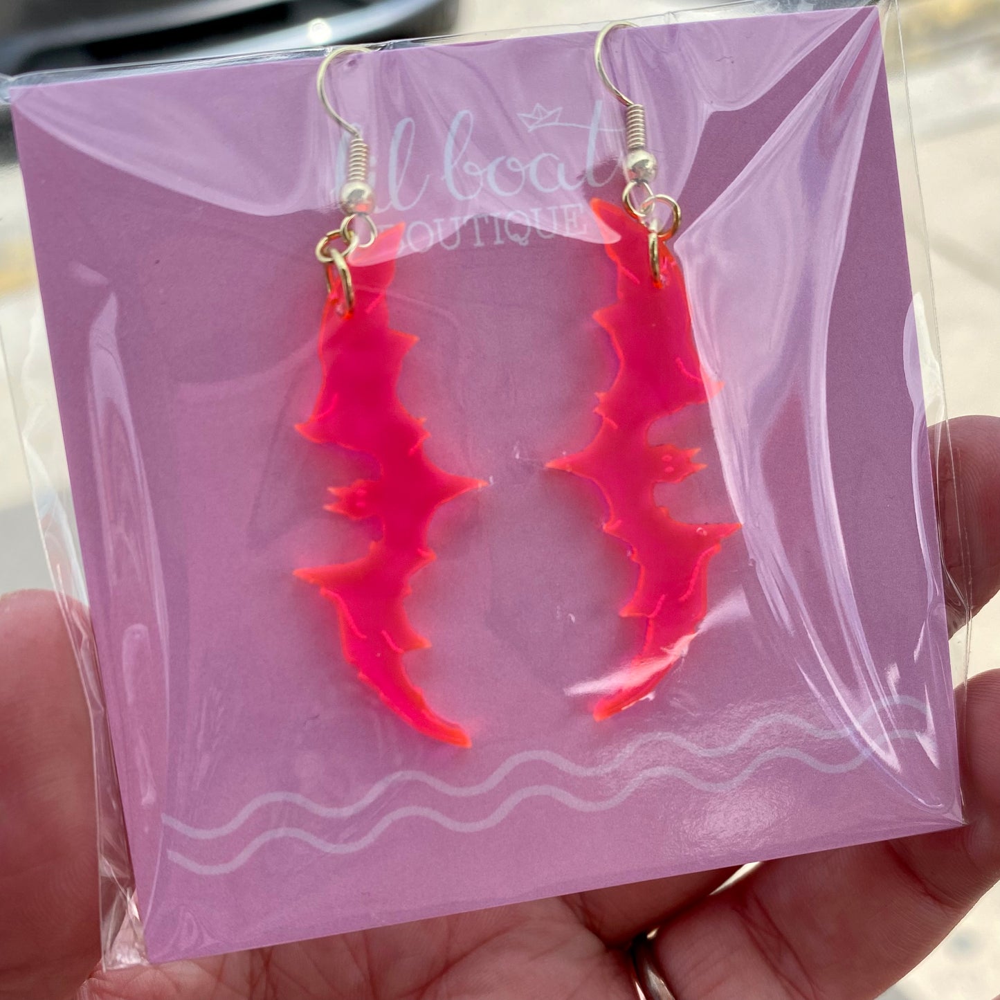 Dangly Bats - Fluorescent Pink Acrylic Earrings