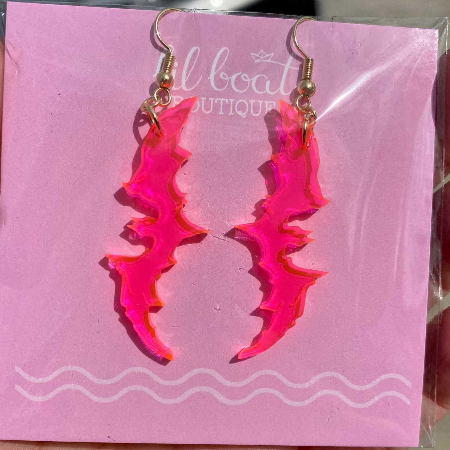 Dangly Bats - Fluorescent Pink Acrylic Earrings