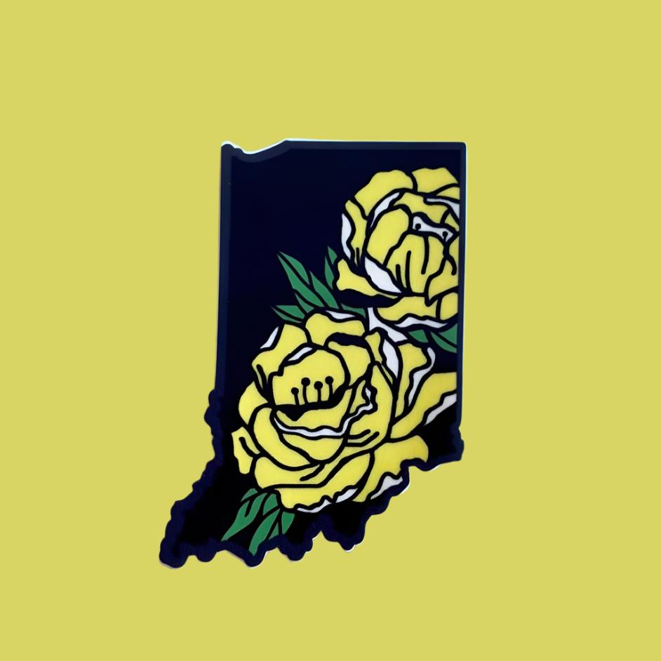 Indiana Peony - Black and Yellow - 3" Vinyl Sticker