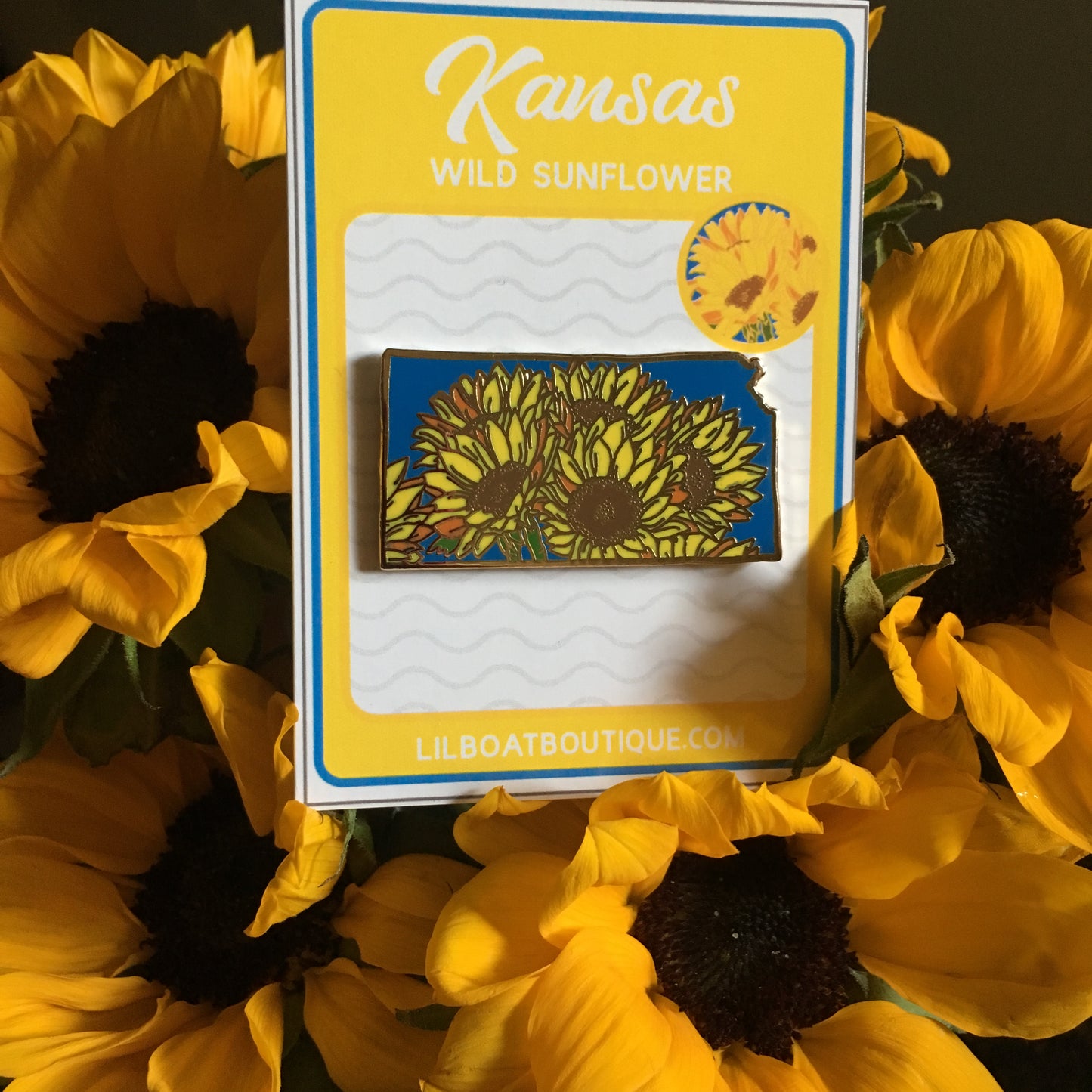 Kansas Sunflower Enamel Pin - State Flower Series KS