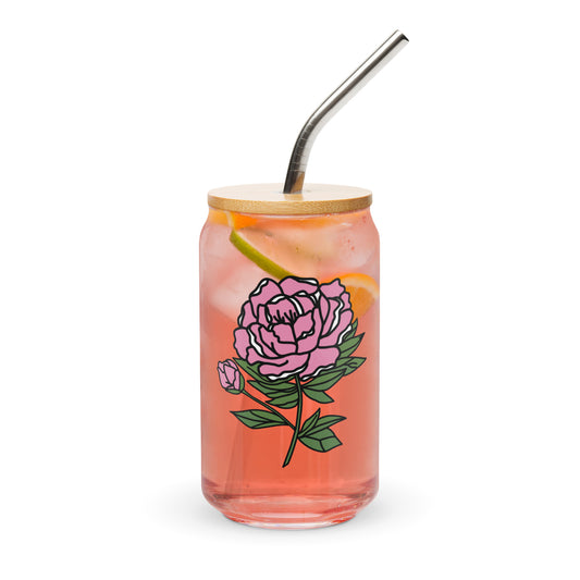 Pink Peony 16oz Can-shaped Glass