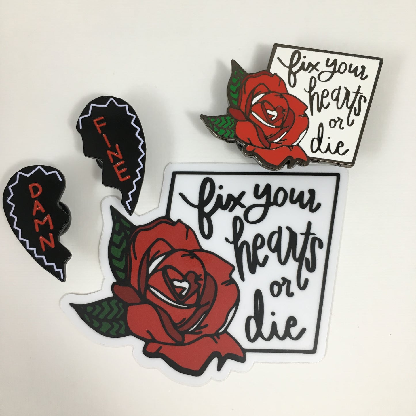 Fix Your Hearts Or Die Sticker - Red Rose