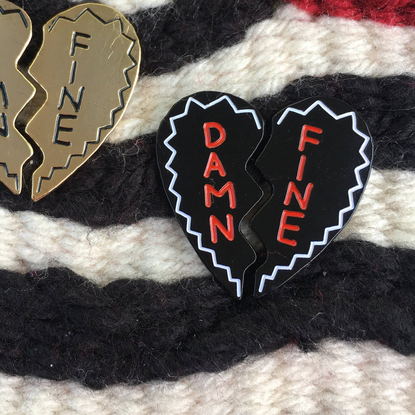 Damn Fine Heart Pin Set - Black and Red