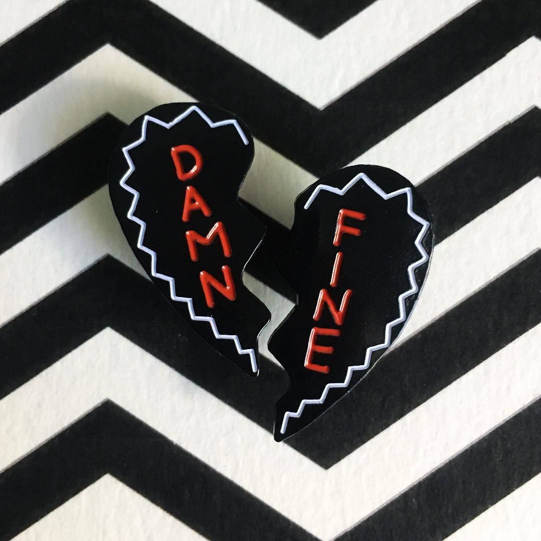 Damn Fine Heart Pin Set - Black and Red