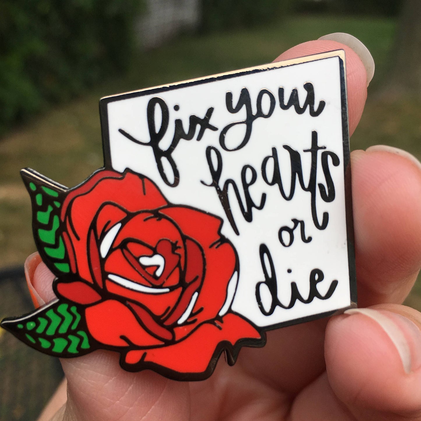 Fix Your Hearts - RED ROSE Charity Pin for Trans Equality