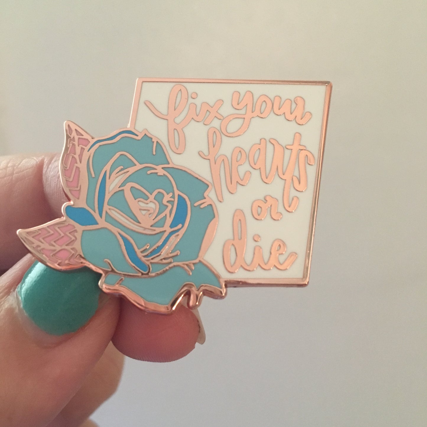 Fix Your Hearts Or Die - Blue Rose Enamel Pin - Charity Pin