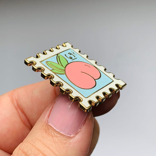 Peach 69c Postage Stamp Enamel Pin - Save the USPS