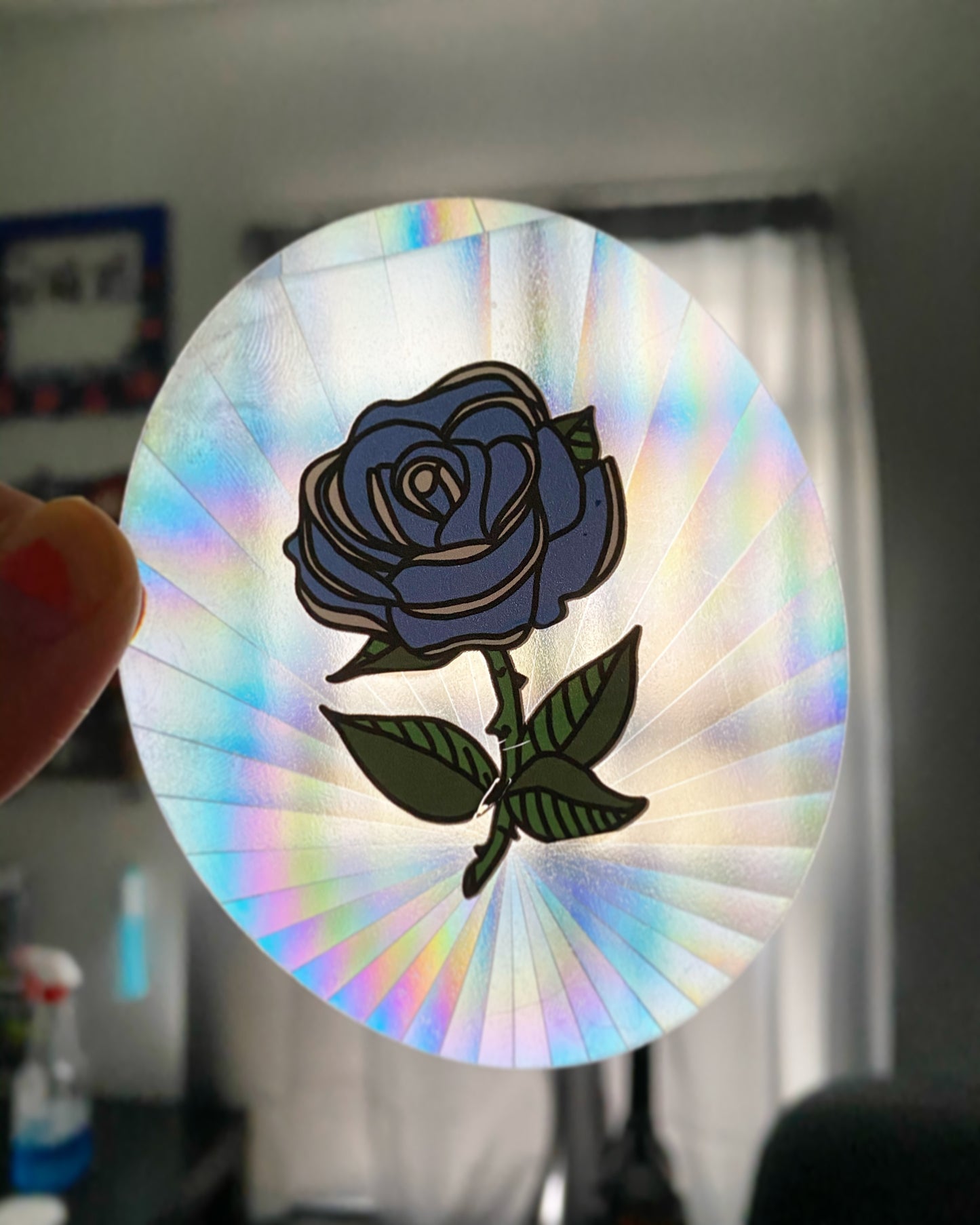 Blue Rose Rainbow Maker - Window Decal Sun Catcher