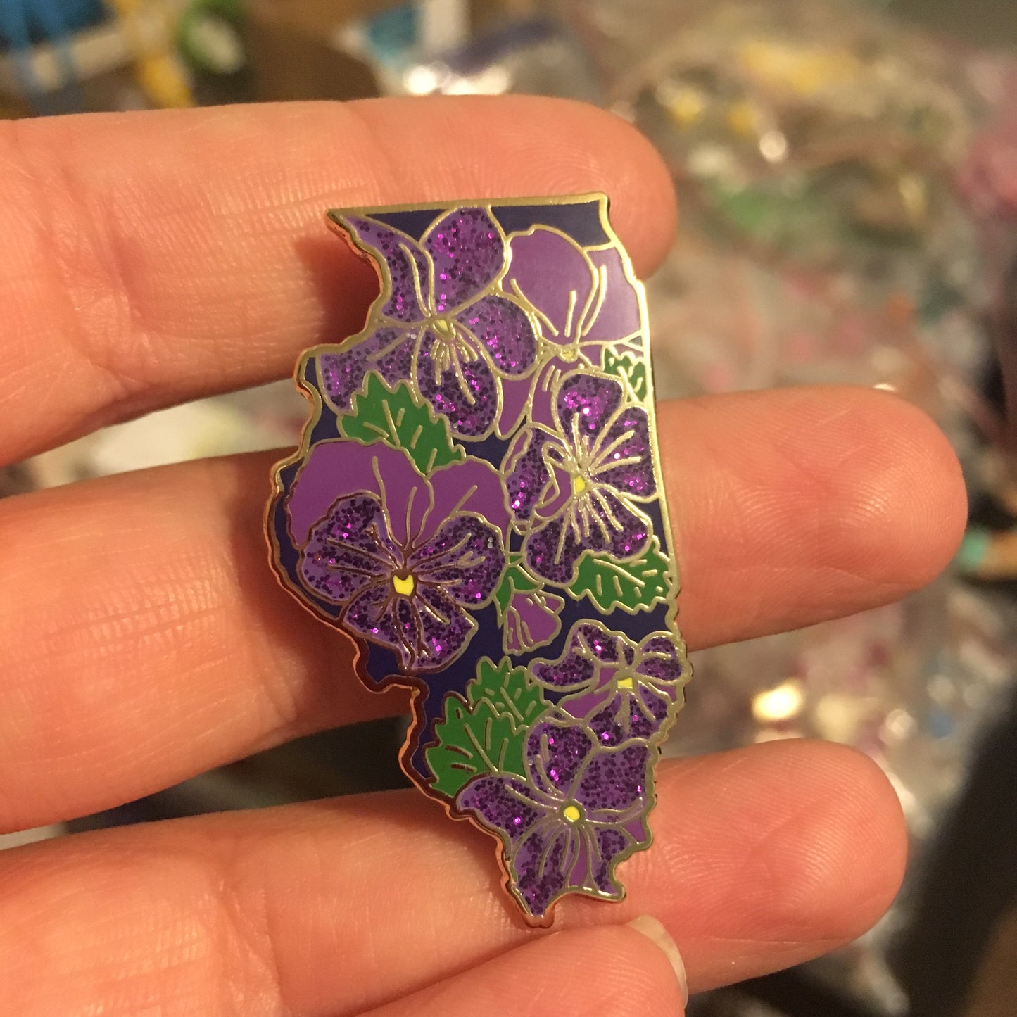 Illinois Violet - GLITTER Limited Edition - State Flower Hard Enamel Pin