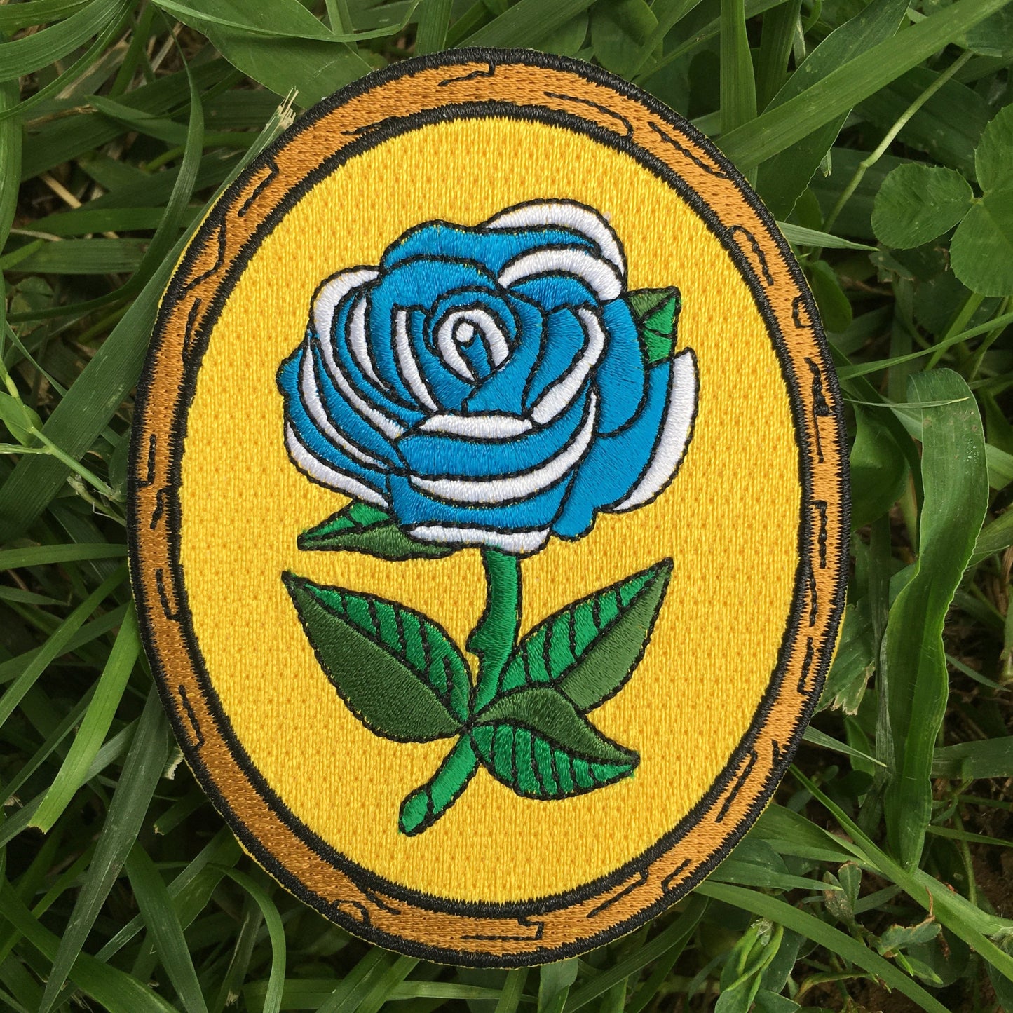 Antique Flower in Frame - One Day - Embroidered Patch - Blue Rose