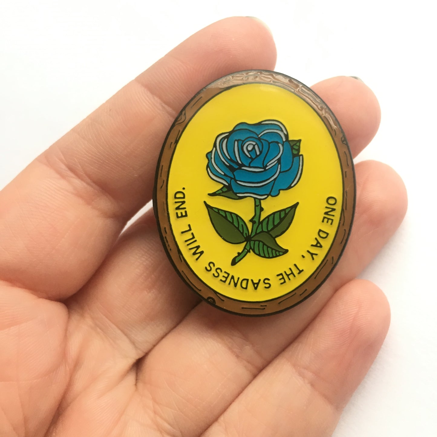 One Day... - Soft Enamel Pin with Epoxy Blue Rose - Antique Flower in Frame