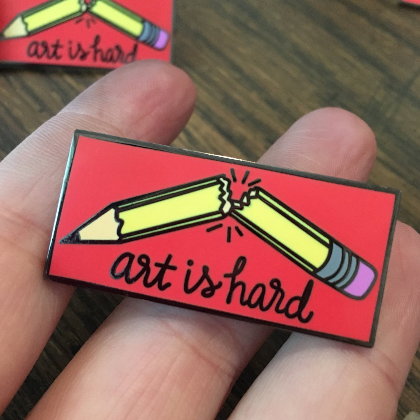 Art Is Hard - Black Nickel Hard Enamel Pin - Red Apple Variant