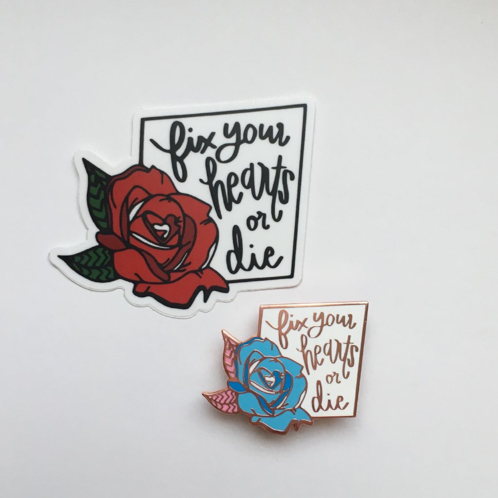 Fix Your Hearts Or Die Sticker - Red Rose